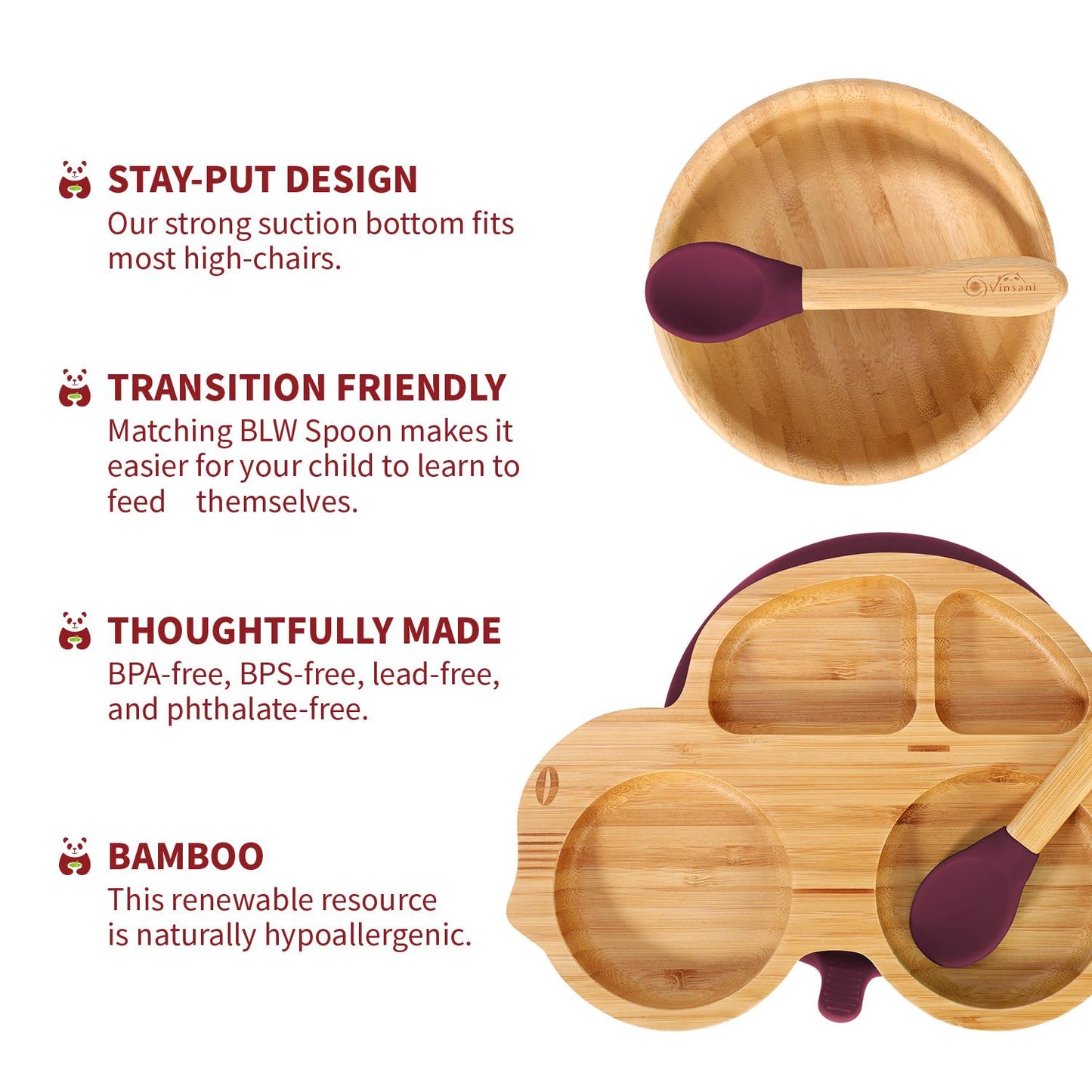Eco - Friendly Bamboo Car Plate, Bowl & Spoon Set - Bamboo Can Do