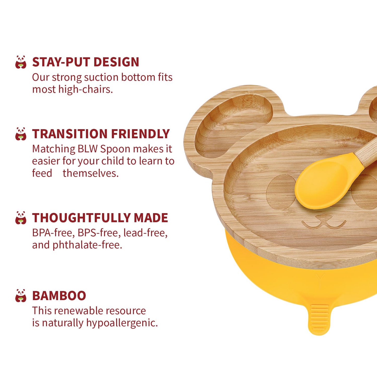 Kids Bamboo Mouse Plate & Spoon Set: Safe, Fun, and Non - Slip Mealtime Magic! - Bamboo Can Do