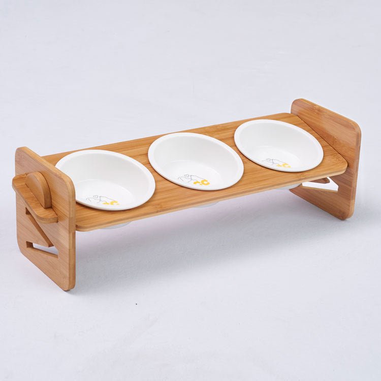Small Pet Feeding Bowls in a Bamboo Frame - Adjustable Height - Bamboo Can Do