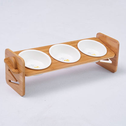 Small Pet Feeding Bowls in a Bamboo Frame - Adjustable Height - Bamboo Can Do