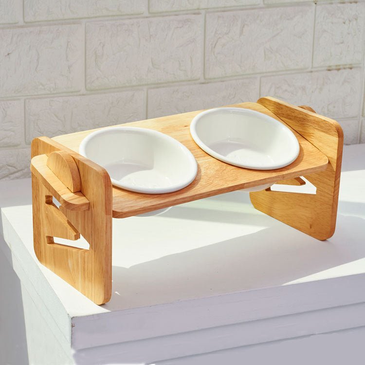 Small Pet Feeding Bowls in a Bamboo Frame - Adjustable Height - Bamboo Can Do