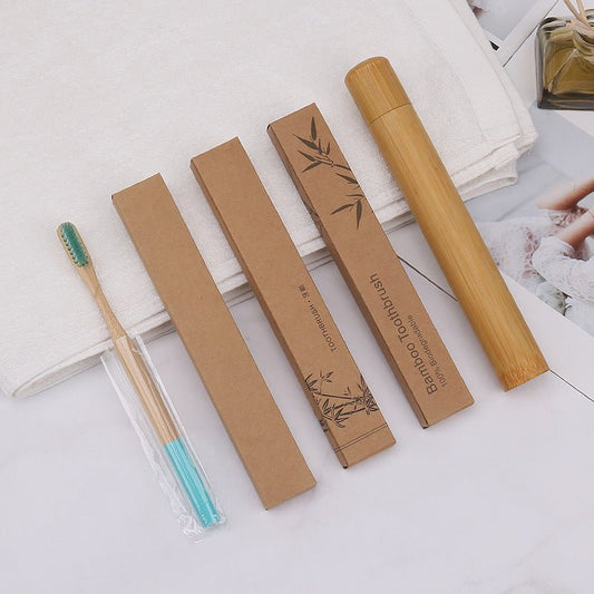 Natural Bamboo Round Handle Toothbrush & Case 5pk - Variety of Colours - Bamboo Can Do