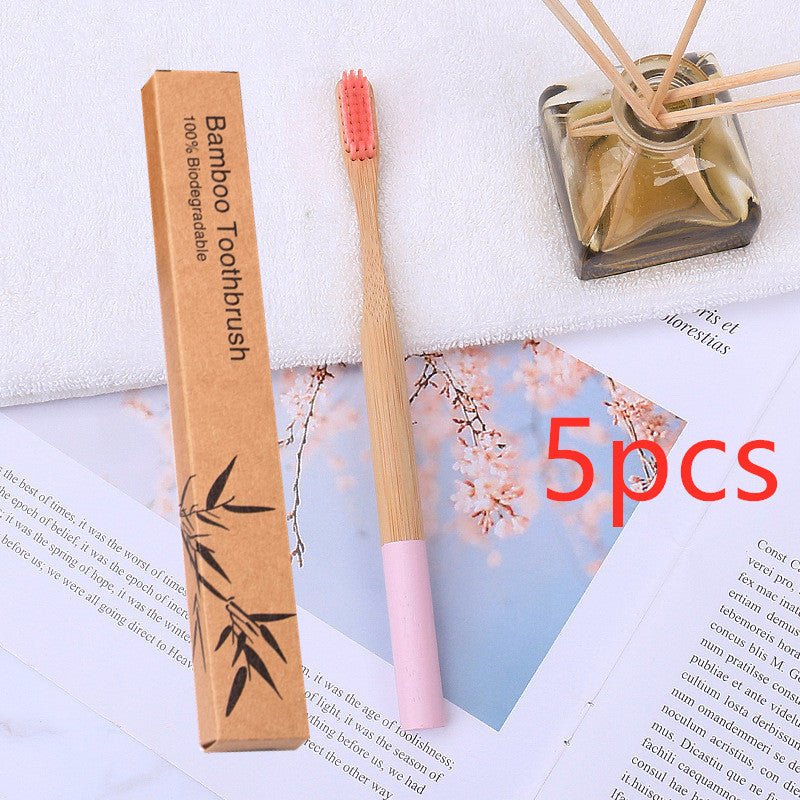 Natural Bamboo Round Handle Toothbrush & Case 5pk - Variety of Colours - Bamboo Can Do
