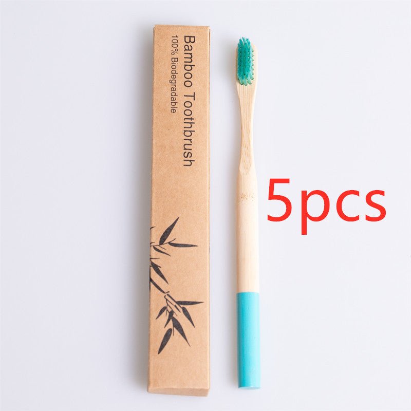Natural Bamboo Round Handle Toothbrush & Case 5pk - Variety of Colours - Bamboo Can Do