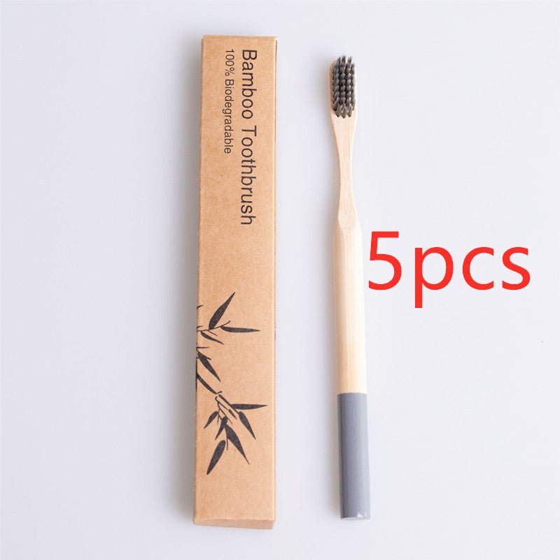 Natural Bamboo Round Handle Toothbrush & Case 5pk - Variety of Colours - Bamboo Can Do