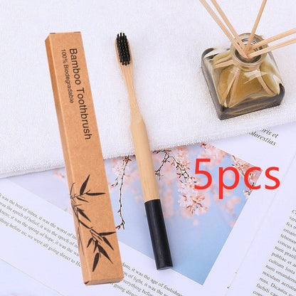 Natural Bamboo Round Handle Toothbrush & Case 5pk - Variety of Colours - Bamboo Can Do