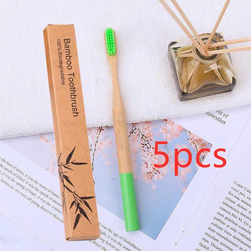 Natural Bamboo Round Handle Toothbrush & Case 5pk - Variety of Colours - Bamboo Can Do