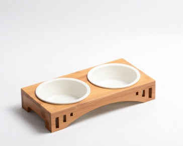 Bamboo Wood Arch Design Pet Bowl - For Cats & Small Dogs