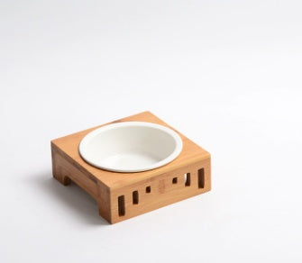 Bamboo Wood Arch Design Pet Bowl - For Cats & Small Dogs