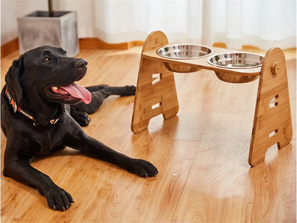 Medium & Large Dog Bamboo Adjustable Feeding Stand