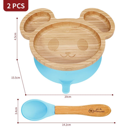 Kids Bamboo Mouse Plate & Spoon Set: Safe, Fun, and Non - Slip Mealtime Magic! - Bamboo Can Do