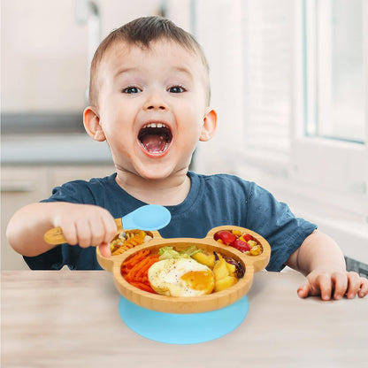 Kids Bamboo Mouse Plate & Spoon Set: Safe, Fun, and Non - Slip Mealtime Magic! - Bamboo Can Do