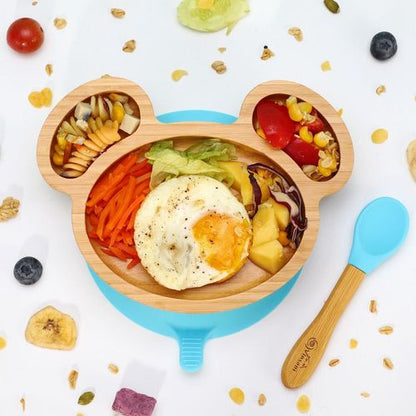 Kids Bamboo Mouse Plate & Spoon Set: Safe, Fun, and Non - Slip Mealtime Magic! - Bamboo Can Do