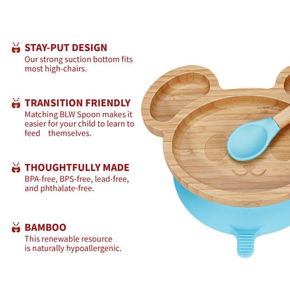 Kids Bamboo Mouse Plate & Spoon Set: Safe, Fun, and Non - Slip Mealtime Magic! - Bamboo Can Do