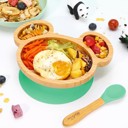 Kids Bamboo Mouse Plate & Spoon Set: Safe, Fun, and Non - Slip Mealtime Magic! - Bamboo Can Do