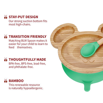 Kids Bamboo Mouse Plate & Spoon Set: Safe, Fun, and Non - Slip Mealtime Magic! - Bamboo Can Do