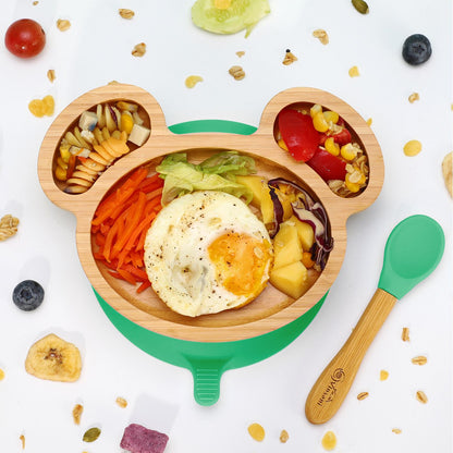 Kids Bamboo Mouse Plate & Spoon Set: Safe, Fun, and Non - Slip Mealtime Magic! - Bamboo Can Do