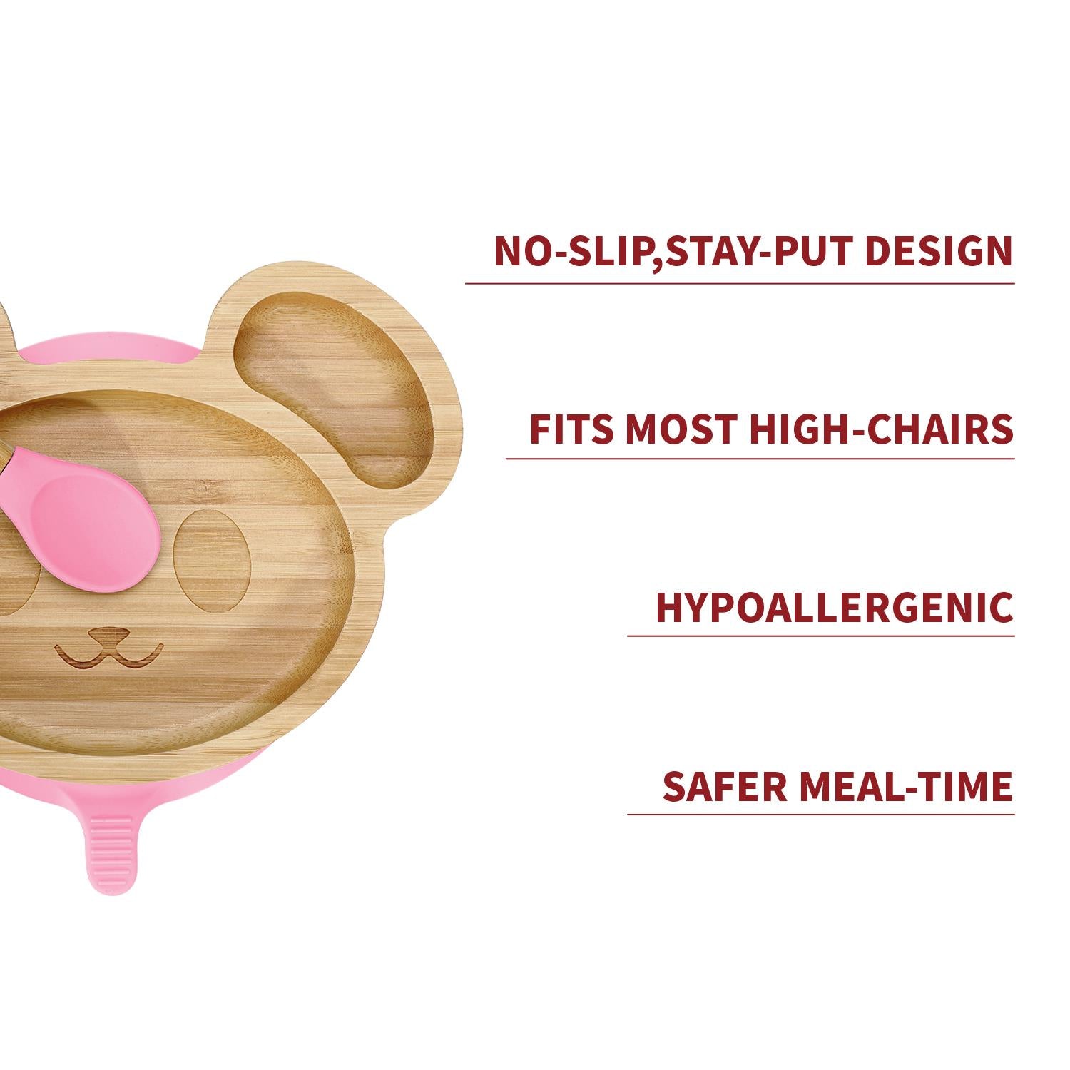 Kids Bamboo Mouse Plate & Spoon Set: Safe, Fun, and Non - Slip Mealtime Magic! - Bamboo Can Do