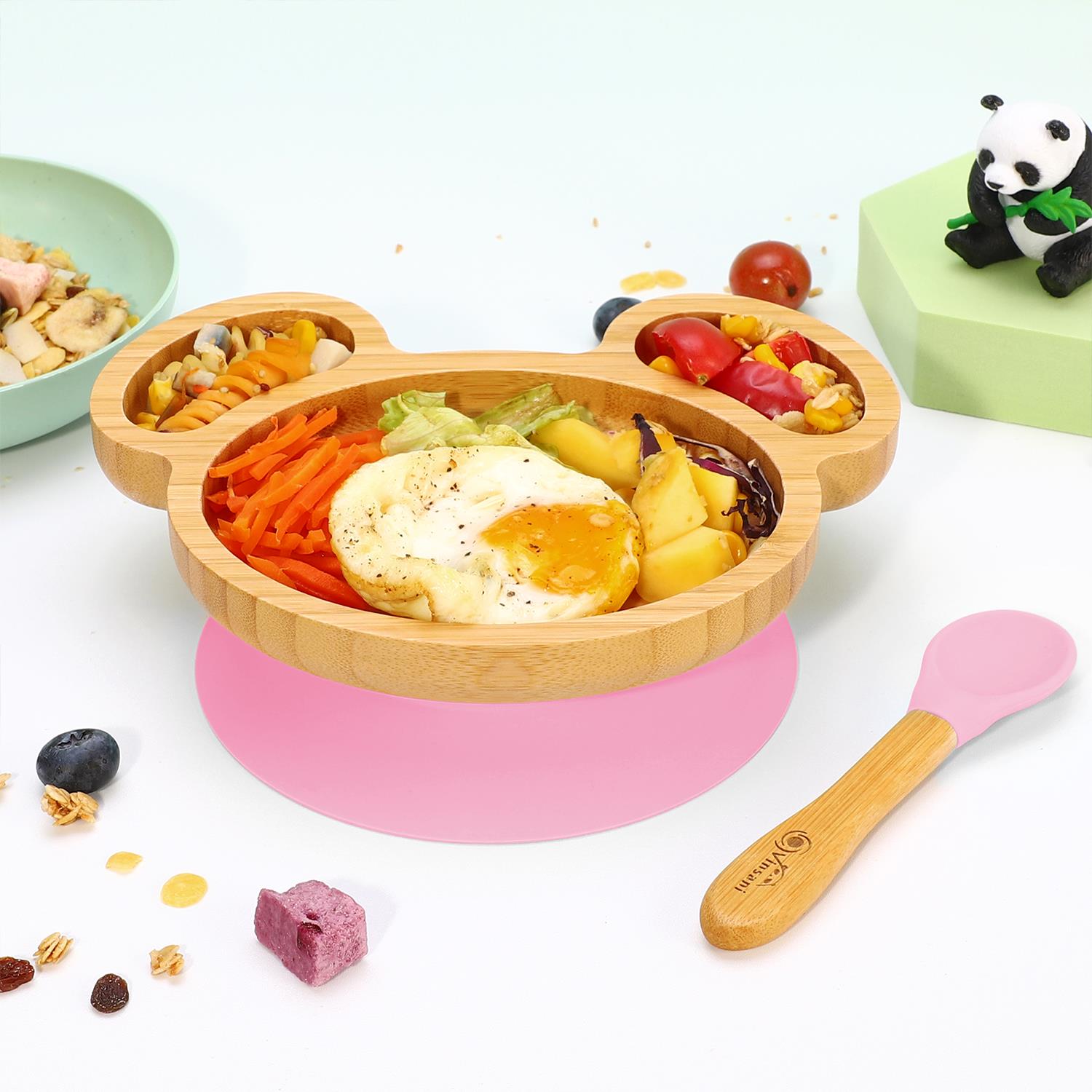 Kids Bamboo Mouse Plate & Spoon Set: Safe, Fun, and Non - Slip Mealtime Magic! - Bamboo Can Do