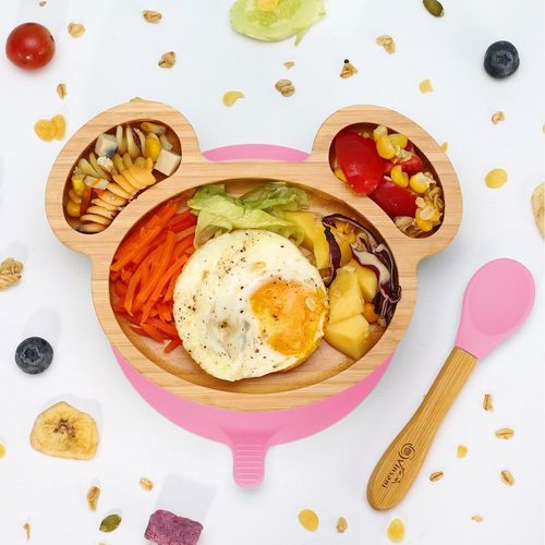 Kids Bamboo Mouse Plate & Spoon Set: Safe, Fun, and Non - Slip Mealtime Magic! - Bamboo Can Do