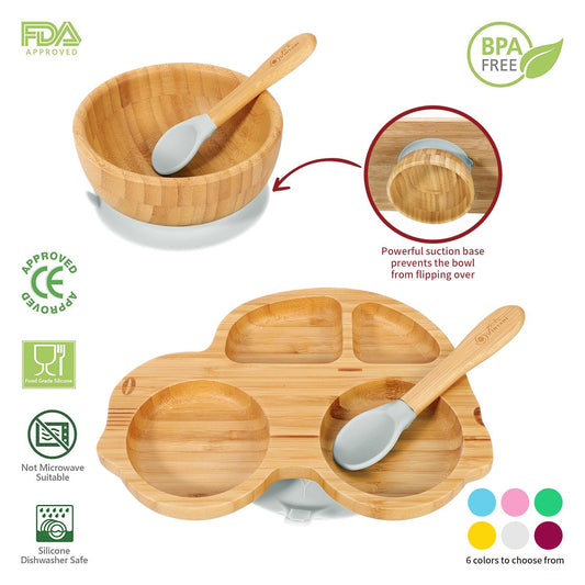 Eco - Friendly Bamboo Car Plate, Bowl & Spoon Set - Bamboo Can Do