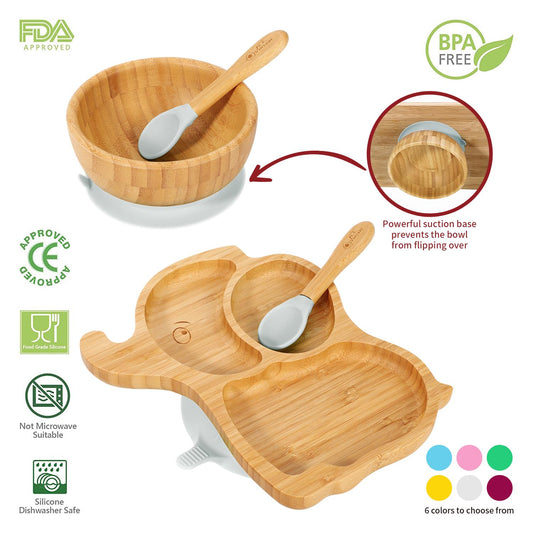 KIDS BAMBOO ELEPHANT PLATE,BOWL & SPOON SET - Bamboo Can Do
