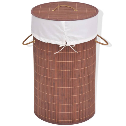 Round Shape Bamboo Laundry Bin with Removable Liner - Stylish & Portable - Bamboo Can Do
