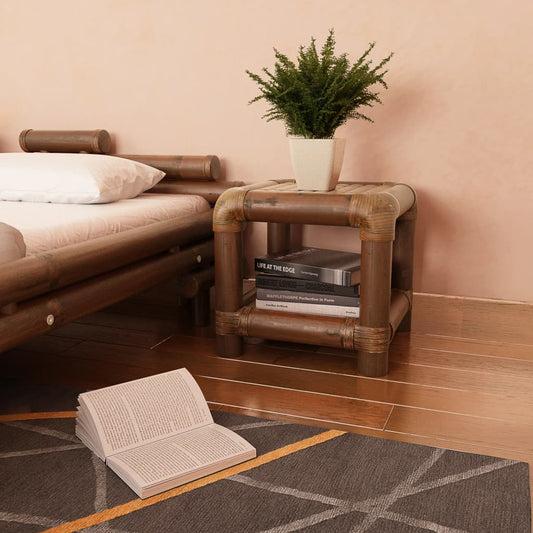 Elegant Dark Brown Bamboo Bedside Table with Stylish Under-Shelf, 40cm