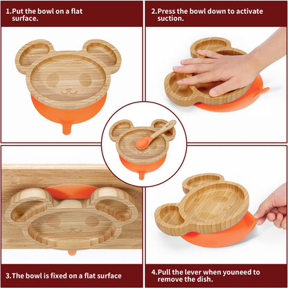 Kids Bamboo Mouse Plate & Spoon Set: Safe, Fun, and Non - Slip Mealtime Magic! - Bamboo Can Do
