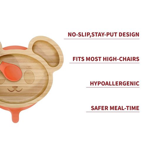 Kids Bamboo Mouse Plate & Spoon Set: Safe, Fun, and Non - Slip Mealtime Magic! - Bamboo Can Do