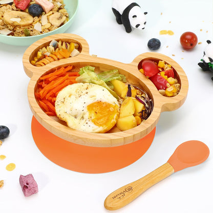 Kids Bamboo Mouse Plate & Spoon Set: Safe, Fun, and Non - Slip Mealtime Magic! - Bamboo Can Do