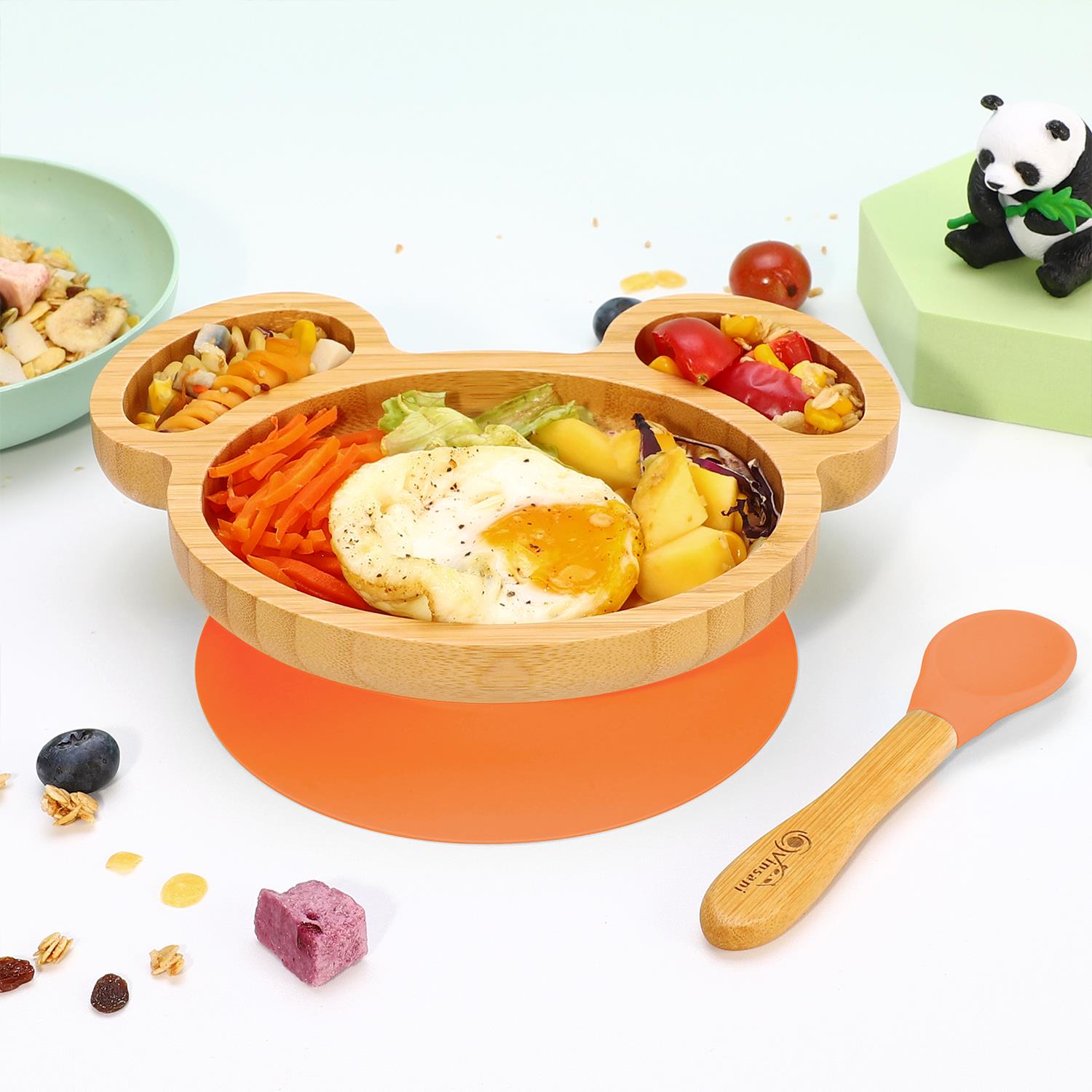 Kids Bamboo Mouse Plate & Spoon Set: Safe, Fun, and Non - Slip Mealtime Magic! - Bamboo Can Do