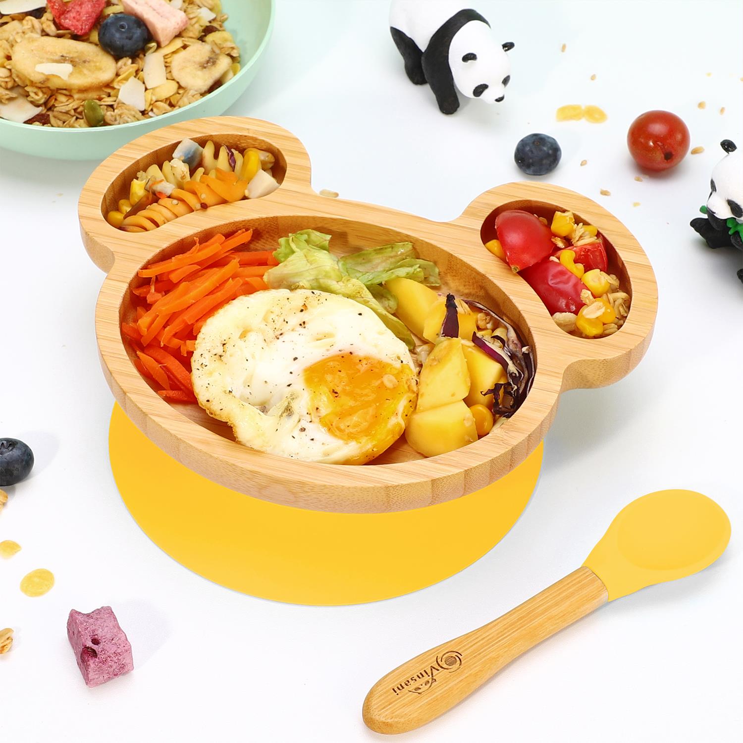 Kids Bamboo Mouse Plate & Spoon Set: Safe, Fun, and Non - Slip Mealtime Magic! - Bamboo Can Do