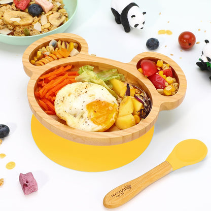 Kids Bamboo Mouse Plate & Spoon Set: Safe, Fun, and Non - Slip Mealtime Magic! - Bamboo Can Do