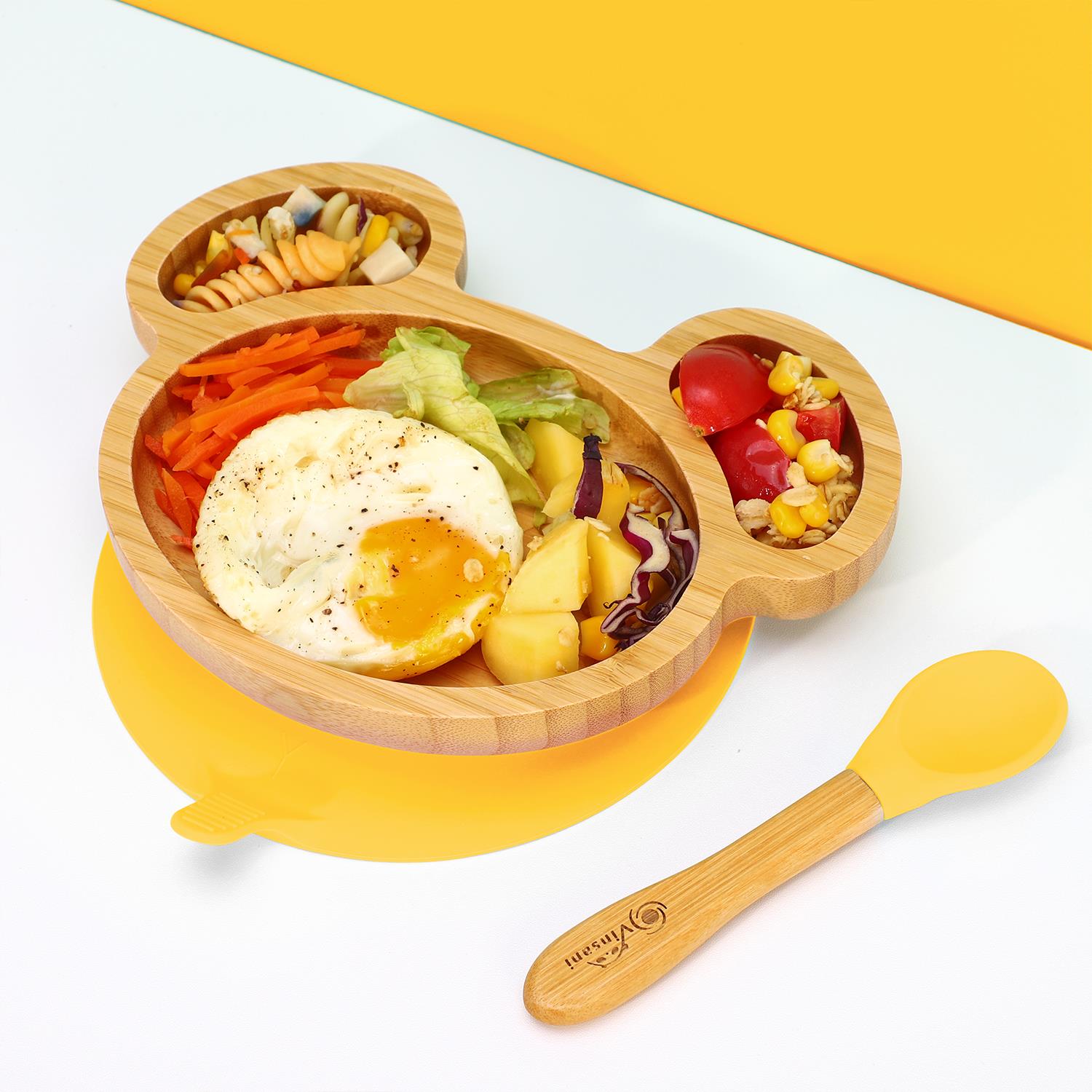 Kids Bamboo Mouse Plate & Spoon Set: Safe, Fun, and Non - Slip Mealtime Magic! - Bamboo Can Do