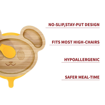 Kids Bamboo Mouse Plate & Spoon Set: Safe, Fun, and Non - Slip Mealtime Magic! - Bamboo Can Do
