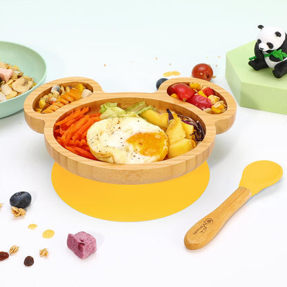 Kids Bamboo Mouse Plate & Spoon Set: Safe, Fun, and Non - Slip Mealtime Magic! - Bamboo Can Do