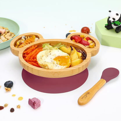 Kids Bamboo Mouse Plate & Spoon Set: Safe, Fun, and Non - Slip Mealtime Magic! - Bamboo Can Do