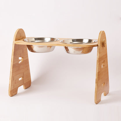 Medium & Large Dog Bamboo Adjustable Feeding Stand