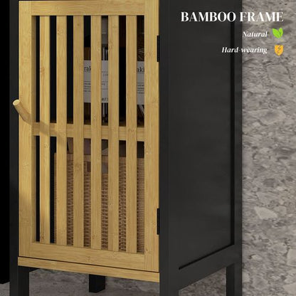 HOMCOM Bathroom Floor Cabinet Bamboo Bathroom Cupboard with Adjustable Shelf